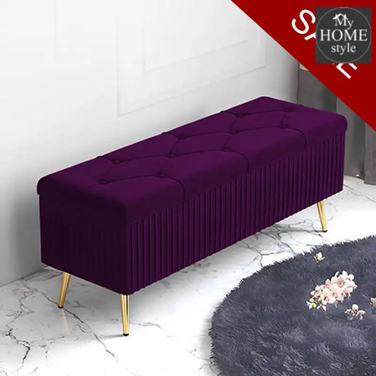 Luxury Three Seater Velvet Stool With Storage Box Space - 1260 Purple Home & Garden