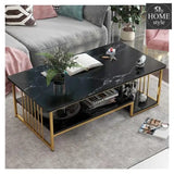 Luxury Two Layer Living Room Center Table with Gold Metal Frame - myhomestyle.pk