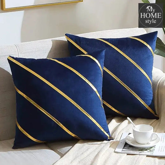 LUXURY VELVET CUSHION COVERS BLUE WITH GOLD. - myhomestyle.pk