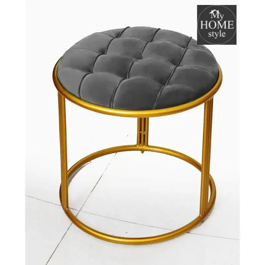 Luxury Velvet Round Stool With Steel Stand - 891 - myhomestyle.pk