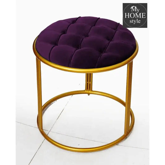 Luxury Velvet Round Stool With Steel Stand - 892 - myhomestyle.pk