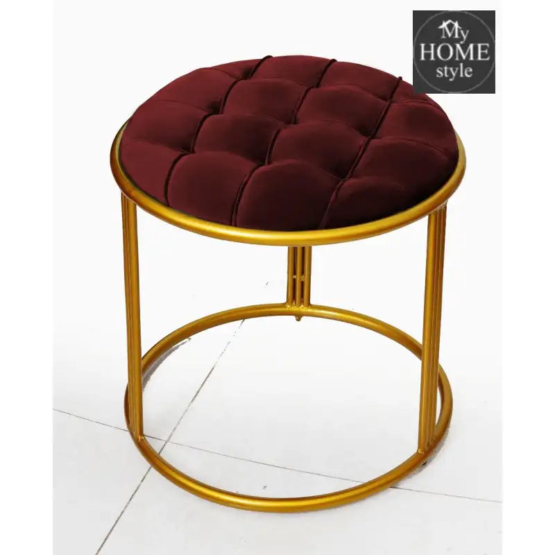 Luxury Velvet Round Stool With Steel Stand -894 - myhomestyle.pk