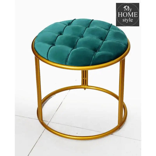 Luxury Velvet Round Stool With Steel Stand - 896 - myhomestyle.pk