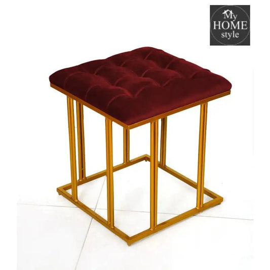 Luxury Velvet Square Stool With Steel Stand - 903 - myhomestyle.pk