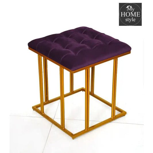 Luxury Velvet Square Stool With Steel Stand - 907 - myhomestyle.pk