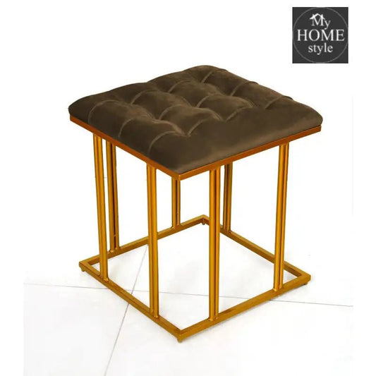 Luxury Velvet Square Stool With Steel Stand - 909 - myhomestyle.pk