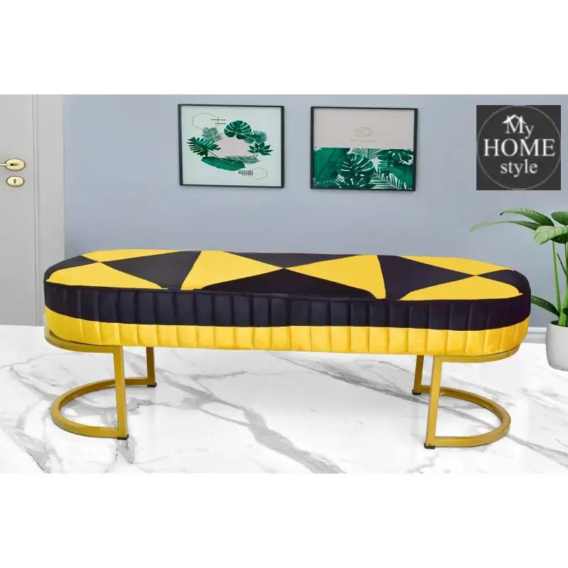 Luxury Velvet Wooden stool 3 Seater With Steel Stand - 1257 - myhomestyle.pk