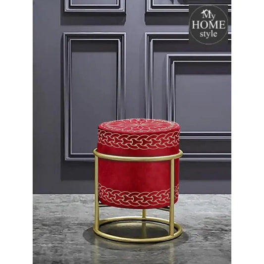 Luxury Wooden Round stool Embroidered With Steel Stand - 1156 - myhomestyle.pk