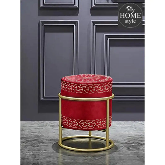 Luxury Wooden Round stool Embroidered With Steel Stand -1156 - myhomestyle.pk