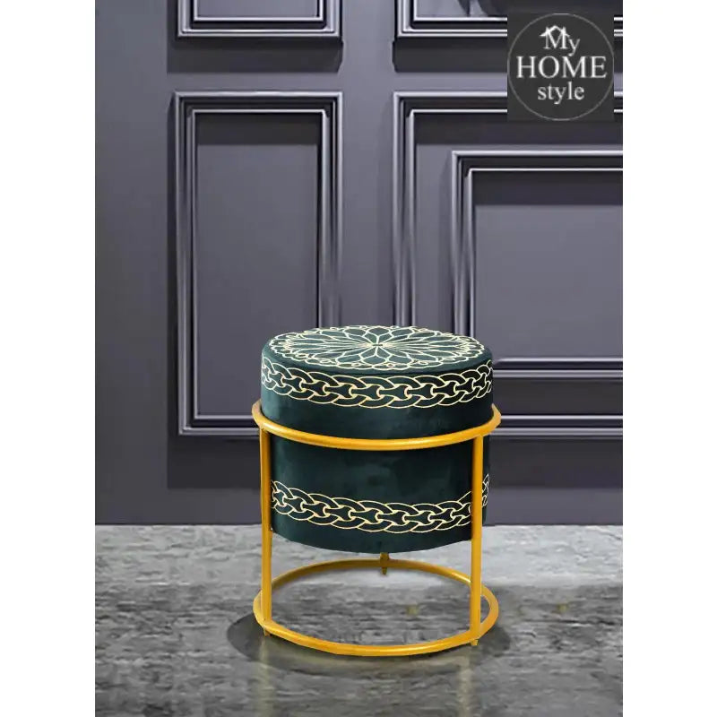 Luxury Wooden Round stool Embroidered With Steel Stand -1157 - myhomestyle.pk
