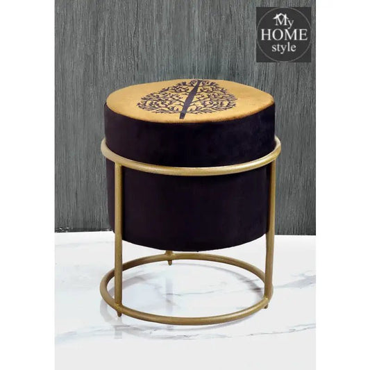 Luxury Wooden Round stool Embroidered With Steel Stand - 1197 - myhomestyle.pk