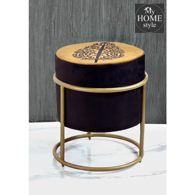 Luxury Wooden Round stool Embroidered With Steel Stand -1197 - myhomestyle.pk