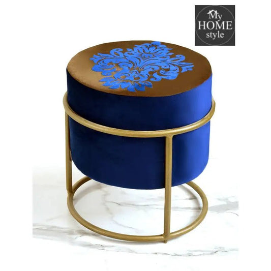 Luxury Wooden Round stool Embroidered With Steel Stand - 1198 - myhomestyle.pk