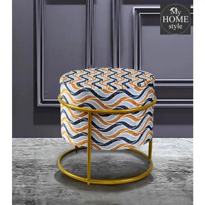 Luxury Wooden Round stool Printed Velvet With Steel Stand -1195 - myhomestyle.pk