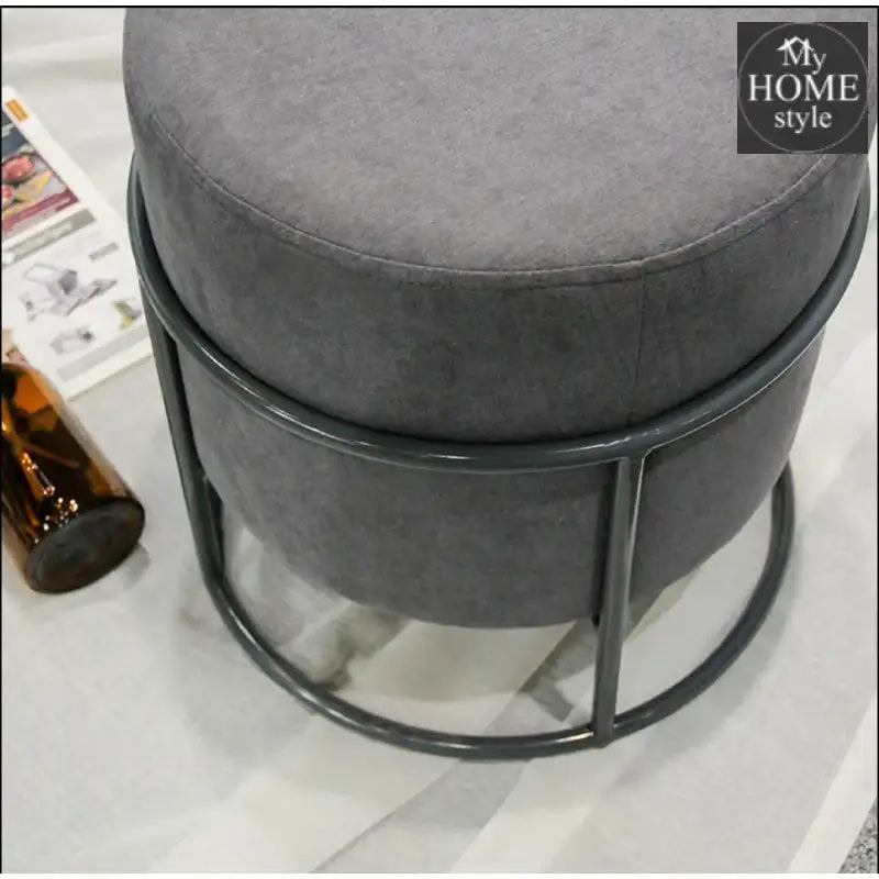 Luxury Wooden Round stool With Steel Stand -1132 - myhomestyle.pk