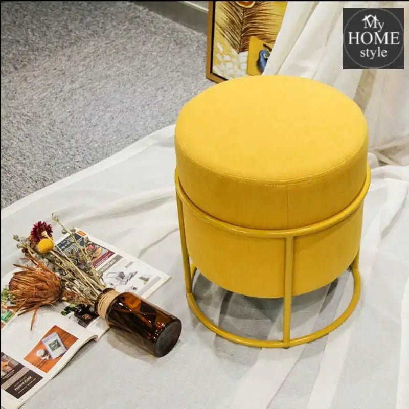 Luxury Wooden Round stool With Steel Stand - 1133 - myhomestyle.pk