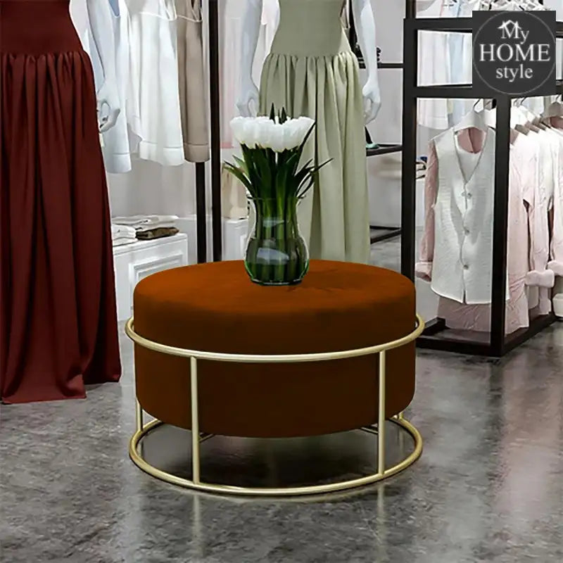 Luxury Wooden Round stool With Steel Stand -301 - myhomestyle.pk