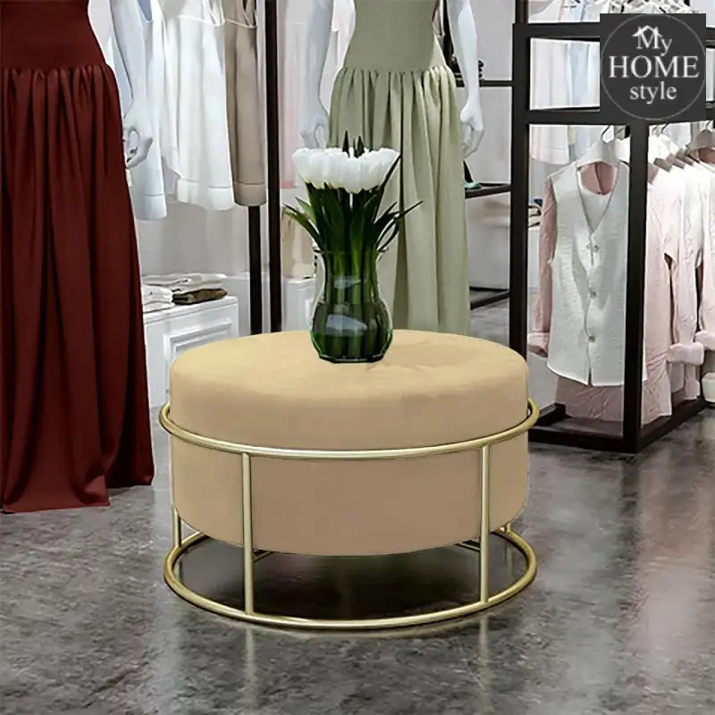 Luxury Wooden Round stool With Steel Stand -304 - myhomestyle.pk