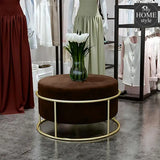 Luxury Wooden Round stool With Steel Stand -307 - myhomestyle.pk