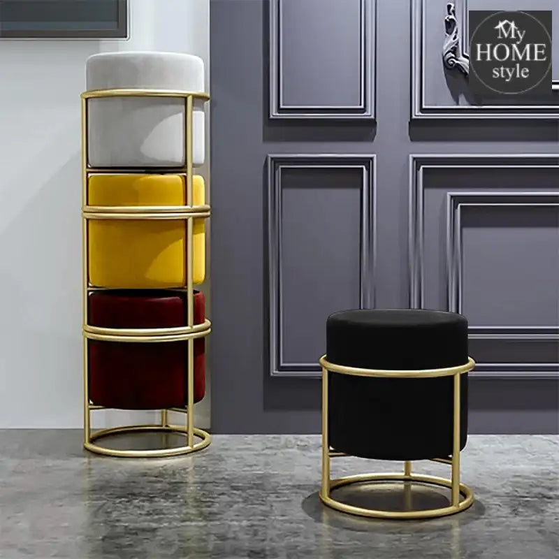 Luxury Wooden Round stool With Steel Stand -309 - myhomestyle.pk