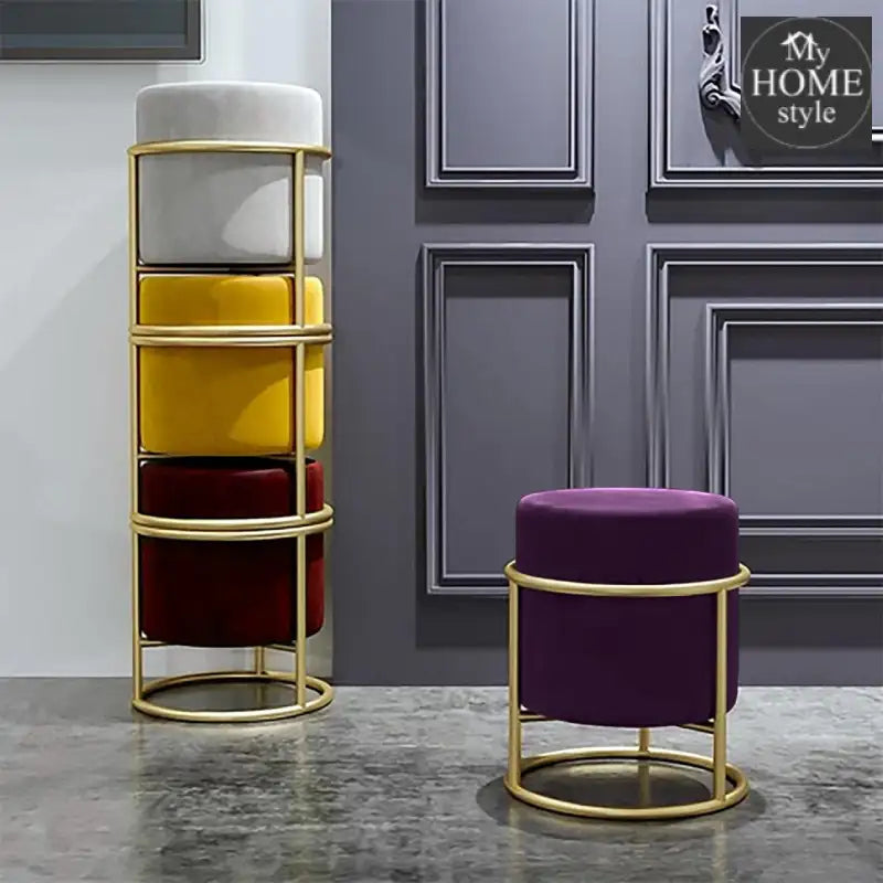 Luxury Wooden Round stool With Steel Stand -310 - myhomestyle.pk