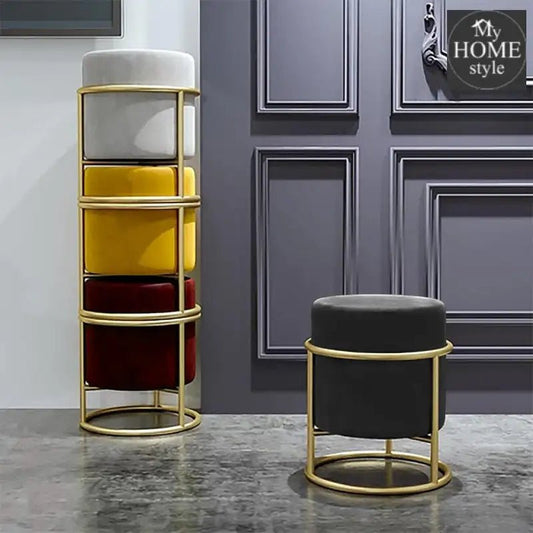 Luxury Wooden Round stool With Steel Stand - 311 - myhomestyle.pk