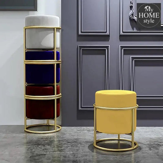 Luxury Wooden Round stool With Steel Stand - 312 - myhomestyle.pk