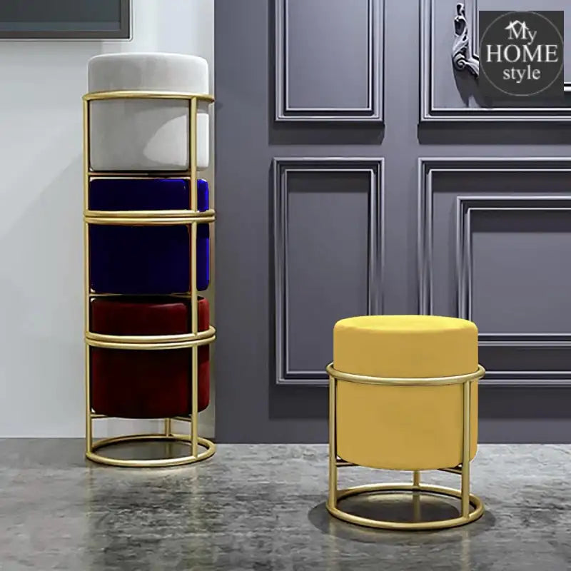 Luxury Wooden Round stool With Steel Stand -312 - myhomestyle.pk