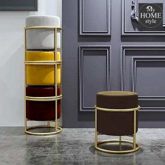 Luxury Wooden Round stool With Steel Stand - 313 - myhomestyle.pk