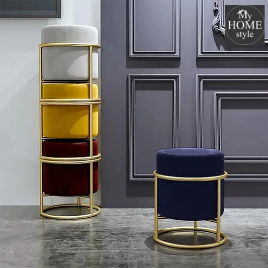 Luxury Wooden Round stool With Steel Stand - 314 - myhomestyle.pk