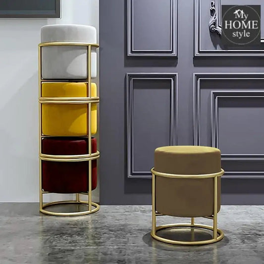 Luxury Wooden Round stool With Steel Stand - 315 - myhomestyle.pk