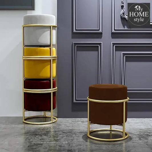 Luxury Wooden Round stool With Steel Stand - 316 - myhomestyle.pk