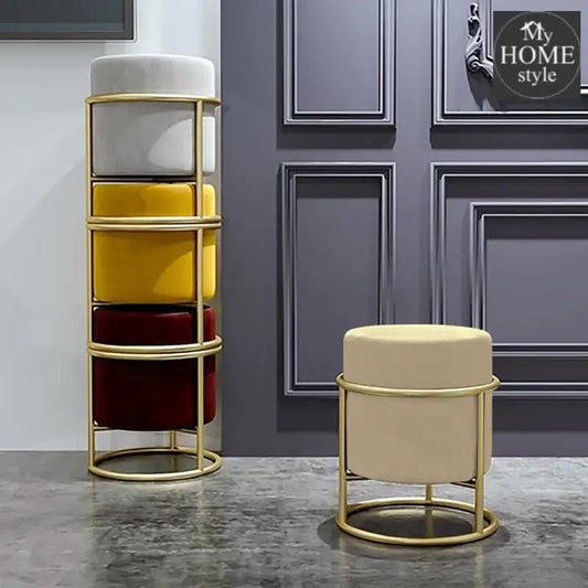 Luxury Wooden Round stool With Steel Stand - 319 - myhomestyle.pk