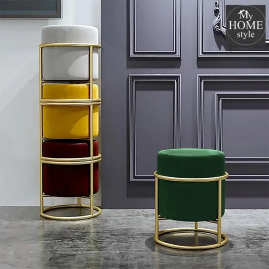 Luxury Wooden Round stool With Steel Stand - 320 - myhomestyle.pk