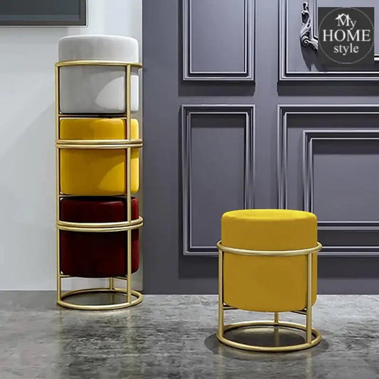 Luxury Wooden Round stool With Steel Stand - 321 - myhomestyle.pk