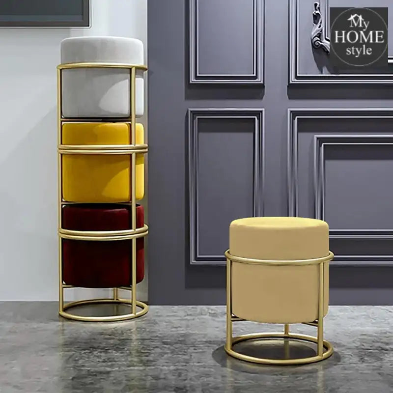 Luxury Wooden Round stool With Steel Stand -322 - myhomestyle.pk