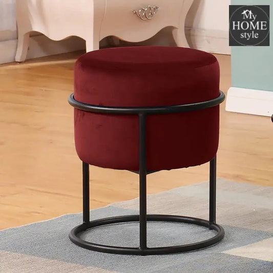 Luxury Wooden Round stool With Steel Stand - 342 - myhomestyle.pk