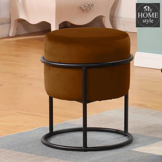 Luxury Wooden Round stool With Steel Stand - 343 - myhomestyle.pk