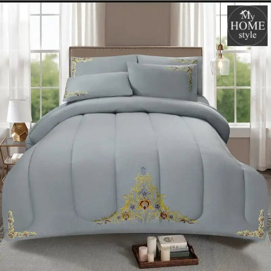 Mariana Centered Embroidered Motif Comforter Set Grey - myhomestyle.pk