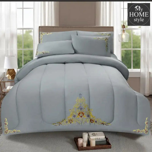 Mariana Centered Embroidered Motif Comforter Set Grey - myhomestyle.pk