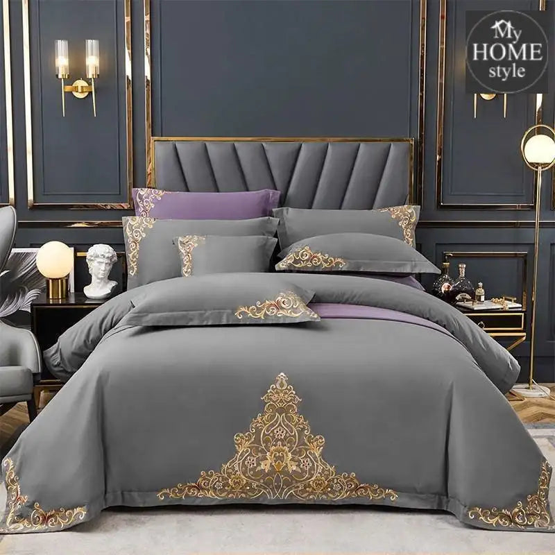 Mariana Centered Embroidered Motif Duvet Cover Set Coffee Grey - myhomestyle.pk