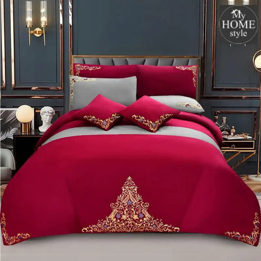 Mariana Centered Embroidered Motif Duvet Cover Set Maroon - myhomestyle.pk