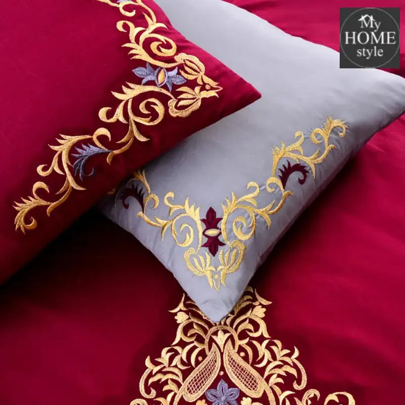Mariana Centered Embroidered Motif Duvet Cover Set Maroon - myhomestyle.pk