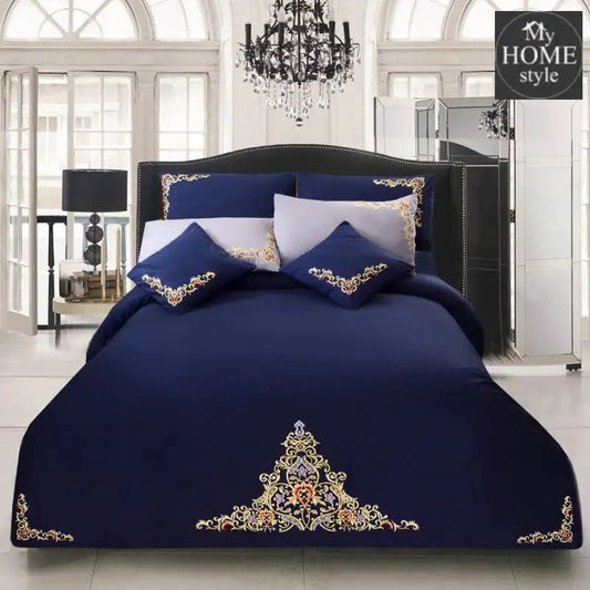 Mariana Centered Embroidered Motif Duvet Cover Set Navy - myhomestyle.pk