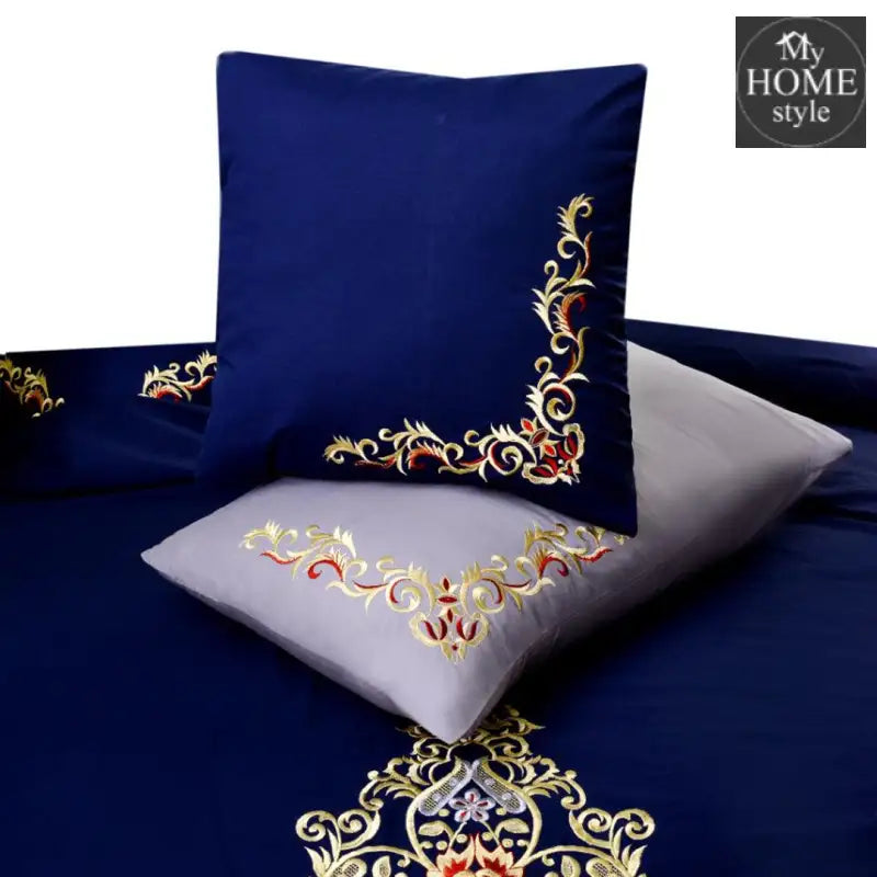 Mariana Centered Embroidered Motif Duvet Cover Set Navy - myhomestyle.pk