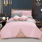 Mariana Centered Embroidered Motif Duvet Cover Set Pink - myhomestyle.pk
