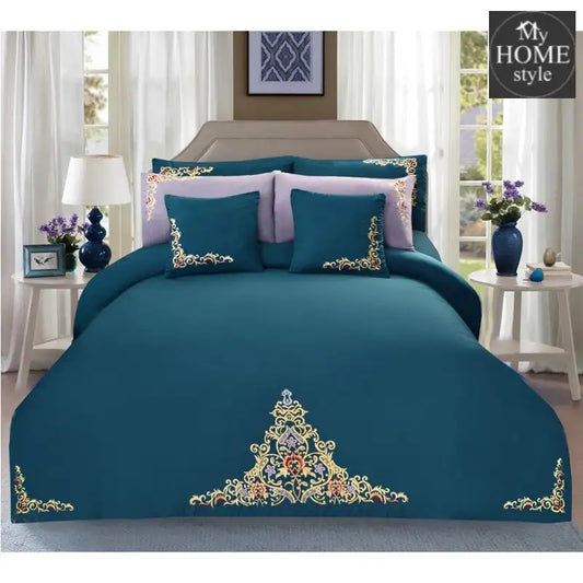 Mariana Centered Embroidered Motif Duvet Cover Set Teal - myhomestyle.pk