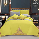Mariana Centered Embroidered Motif Duvet Cover Set Yellow - myhomestyle.pk