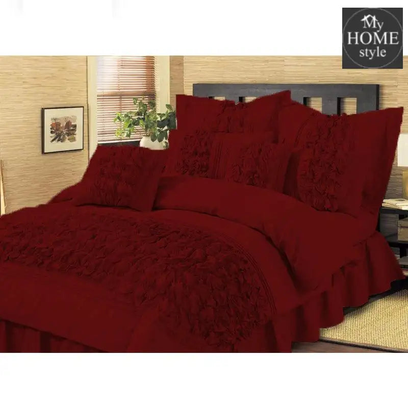 Maroon Embellished ruffled Comforter set 8 PC's - myhomestyle.pk
