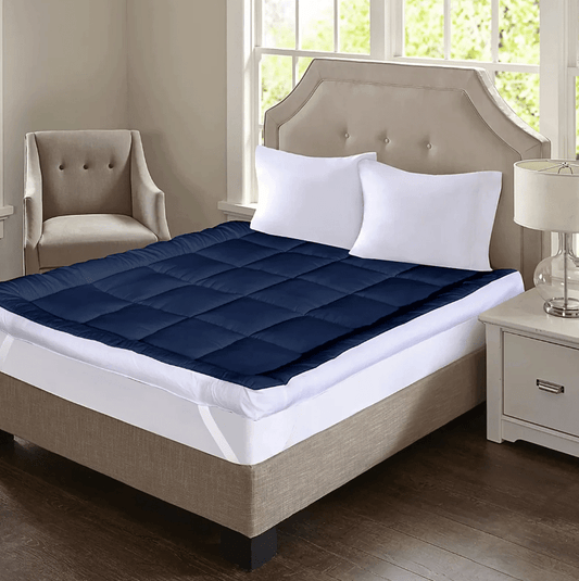 Mattress Topper Cozy & Snug - Front Reverse White & Navy Blue - myhomestyle.pk